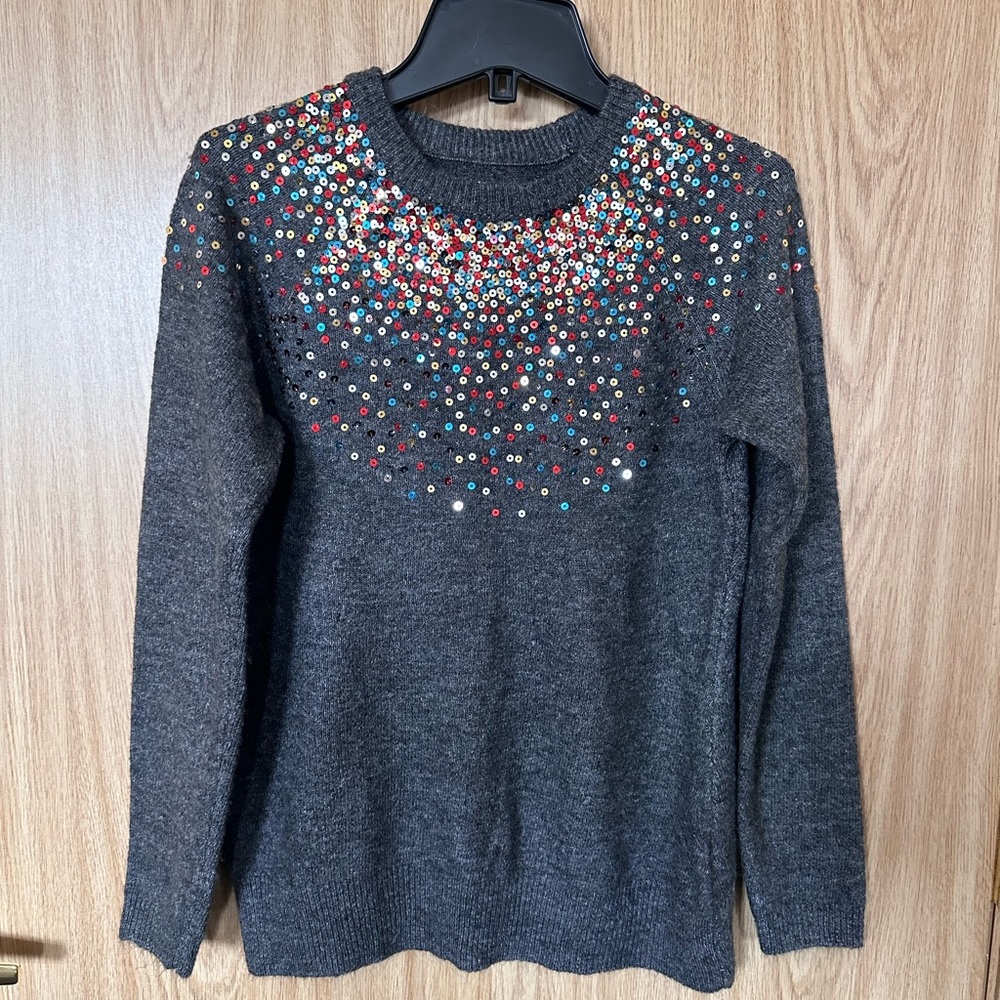 Newport Charcoal Rainbow Sequins Festive Sweater Women’s XS